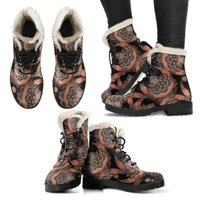 Sun Moon Mandala Faux Fur Leather Boots