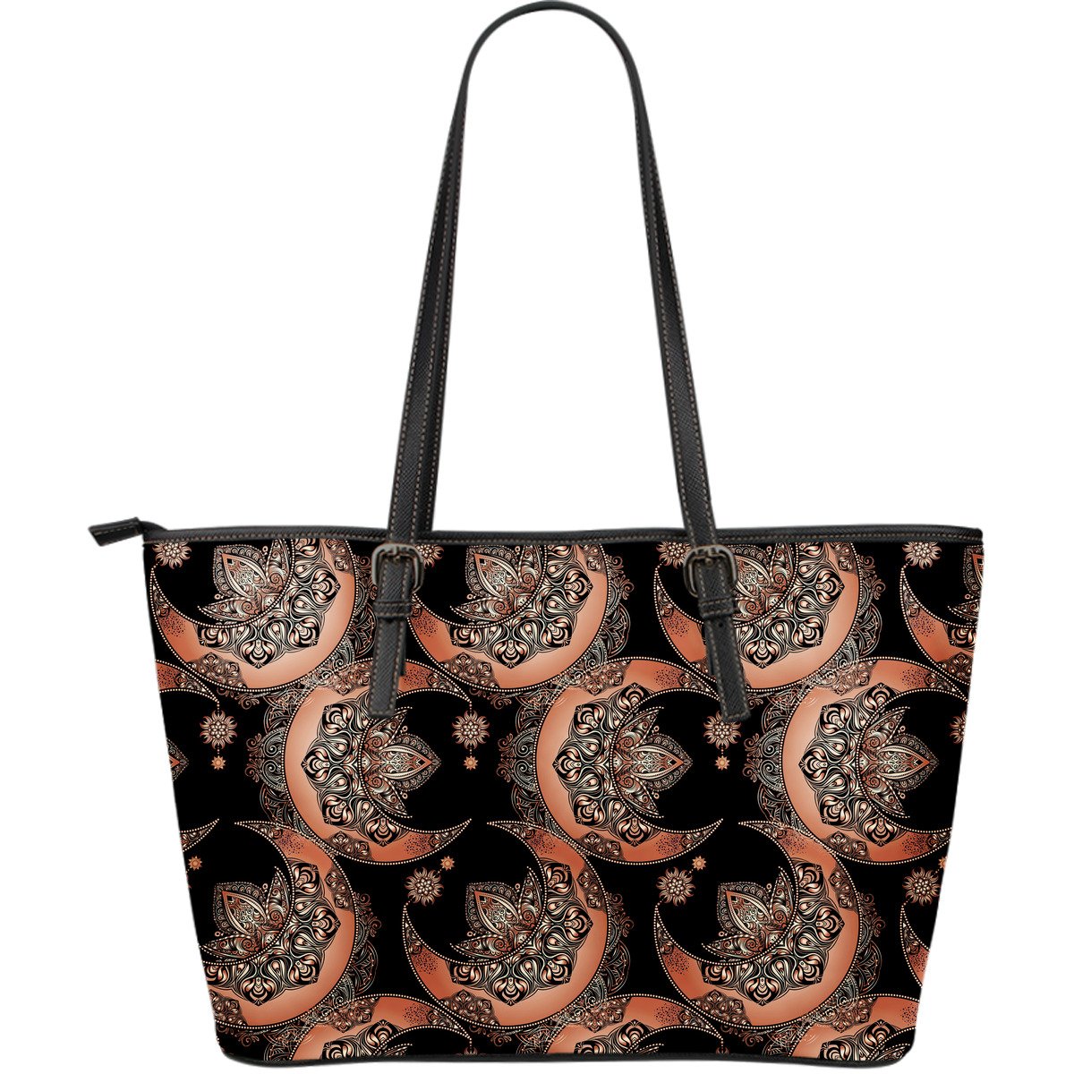 Sun Moon Mandala Large Leather Tote Bag