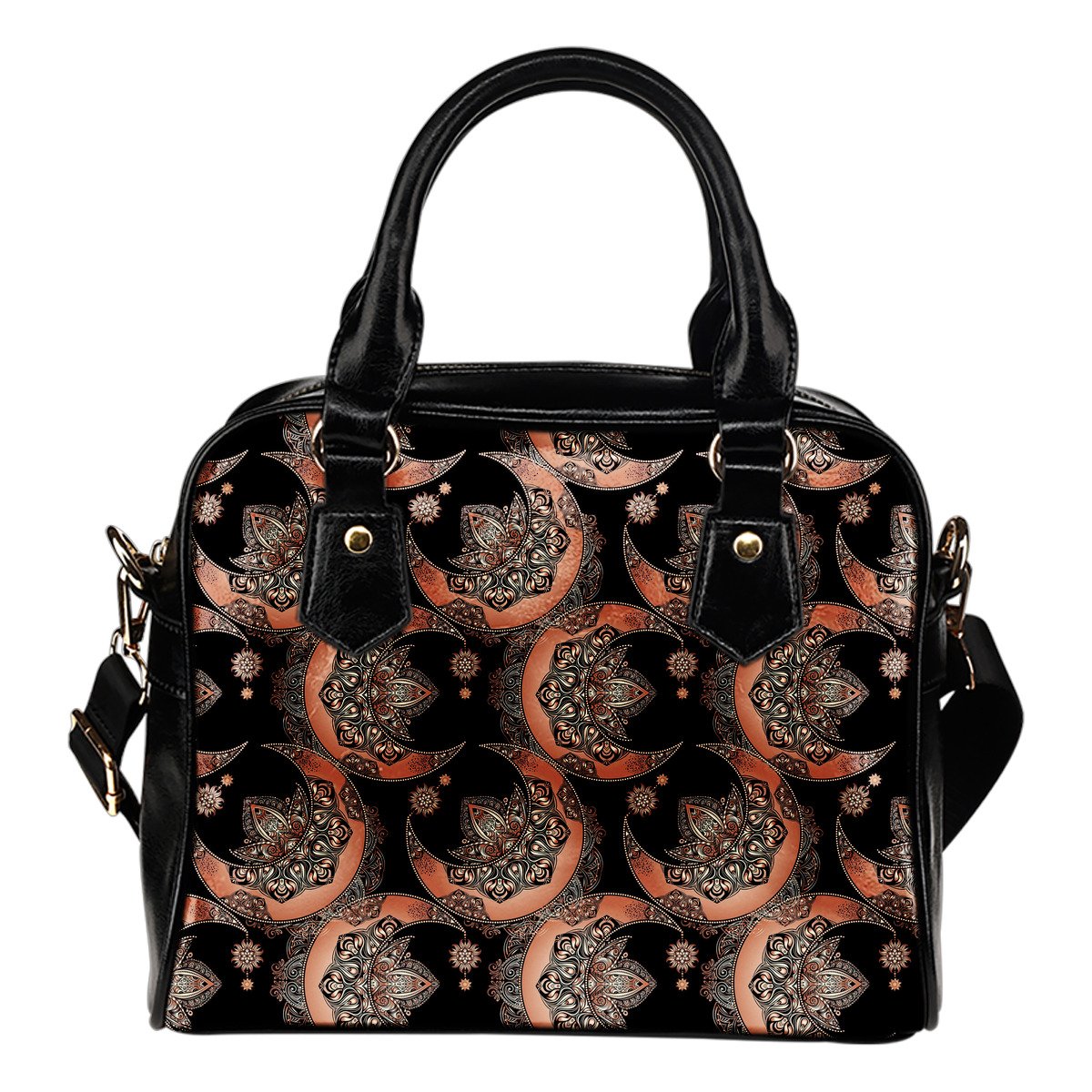 Sun Moon Mandala Leather Shoulder Handbag