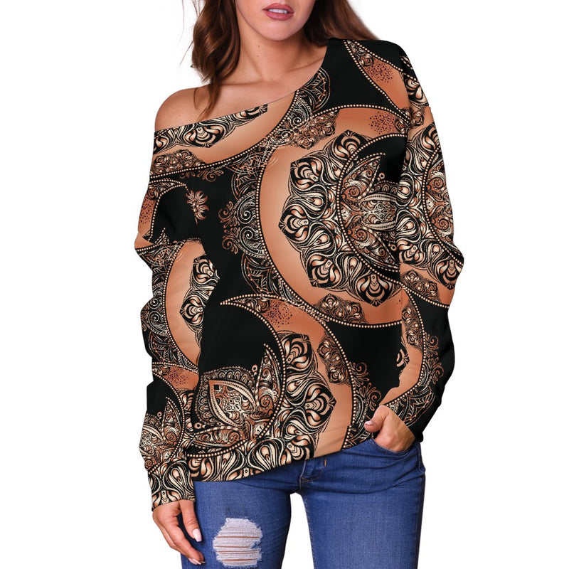 Sun Moon Mandala Off Shoulder Sweatshirt