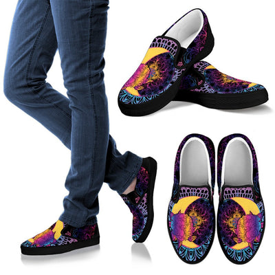 Sun Moon Mandala Rainbow Men Canvas Slip On Shoes