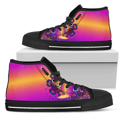 Sun Moon Mandala Rainbow Women High Top Canvas Shoes