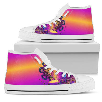 Sun Moon Mandala Rainbow Women High Top Canvas Shoes