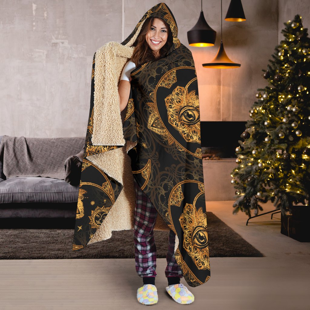 Sun Moon mandala Third eye Hooded Blanket-JORJUNE.COM