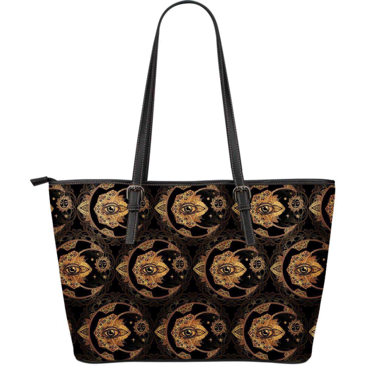 Sun Moon mandala Third eye Large Leather Tote Bag