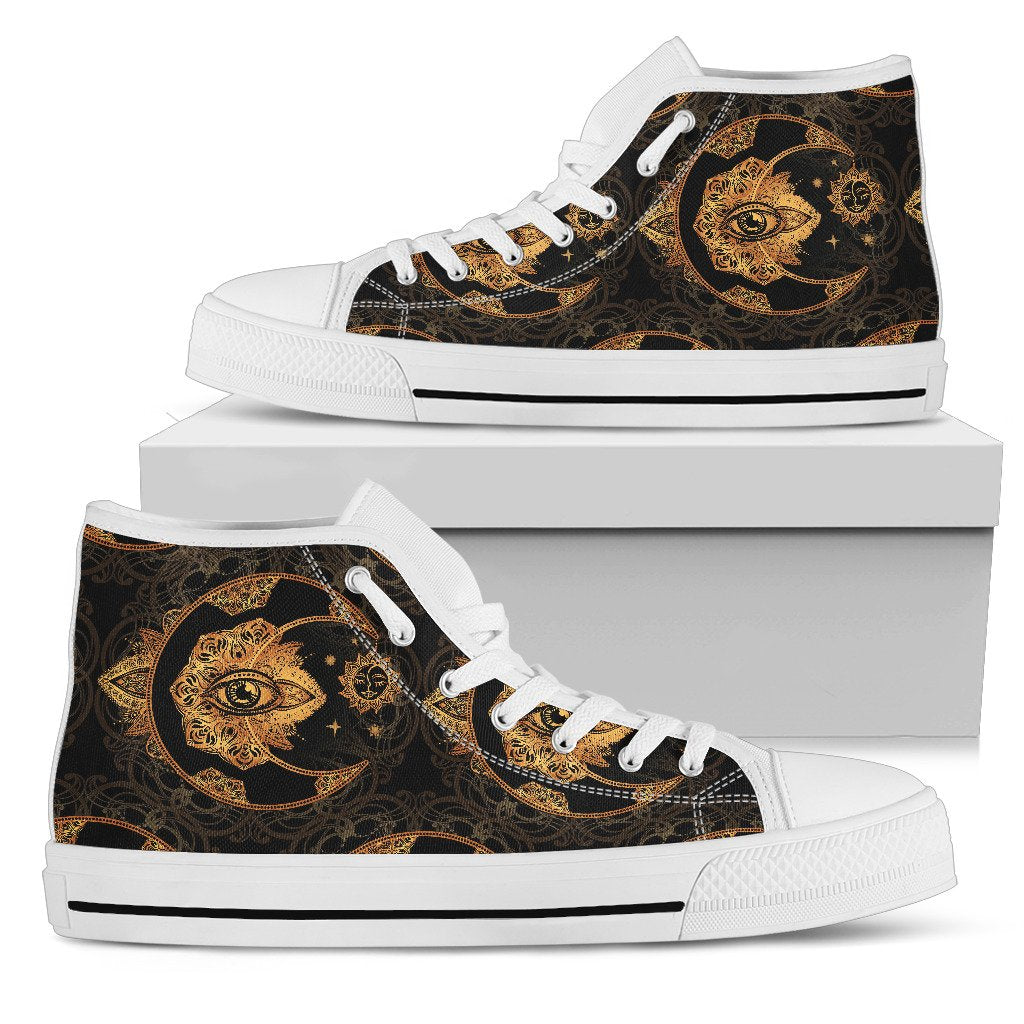 Sun Moon mandala Third eye Men High Top Shoes