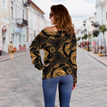 Sun Moon Mandala Third Eye Off Shoulder Sweatshirt