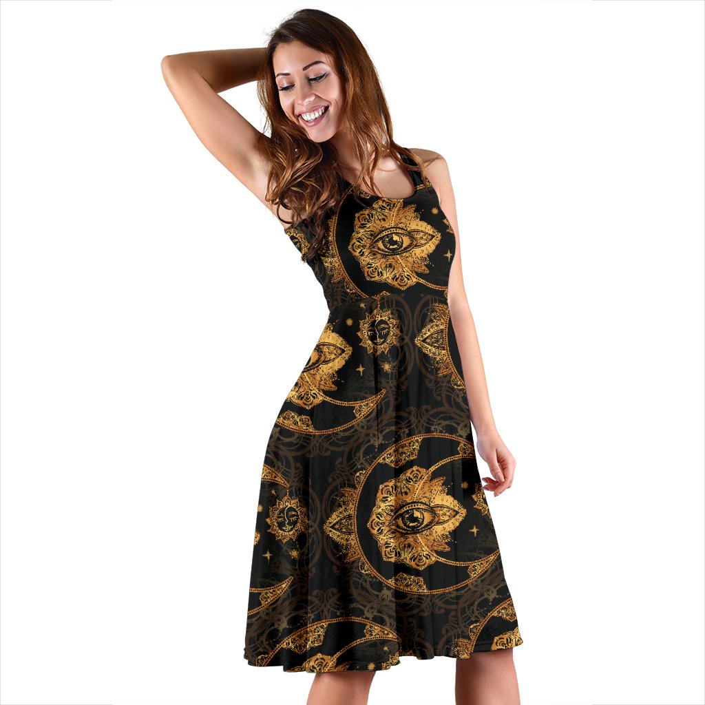 Sun Moon mandala Third Eye Sleeveless Mini Dress