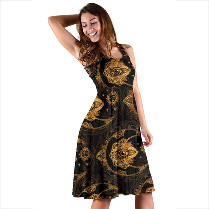 Sun Moon mandala Third Eye Sleeveless Mini Dress