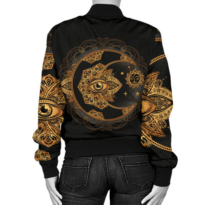 Sun Moon Mandala Third Eye Women Casual Bomber Jacket