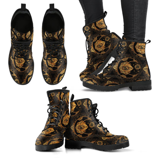 Sun Moon Mandala Third Eye Women Leather Boots