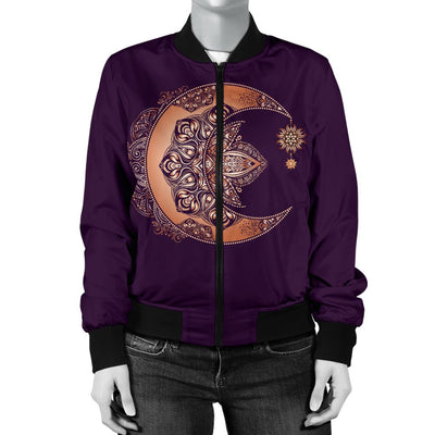 Sun Moon Mandala Women Casual Bomber Jacket