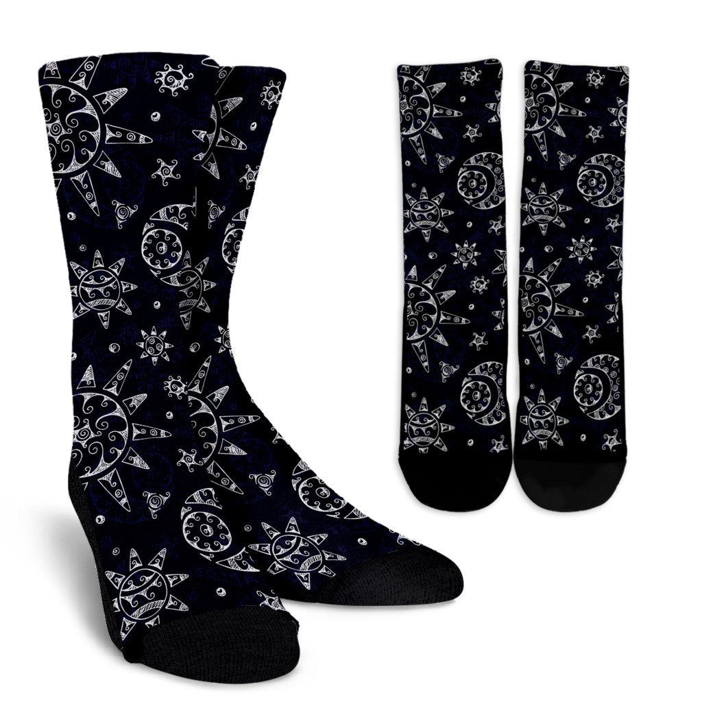 Sun Moon Pattern Crew Socks