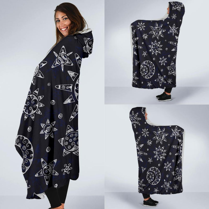 Sun Moon Pattern Hooded Blanket-JORJUNE.COM