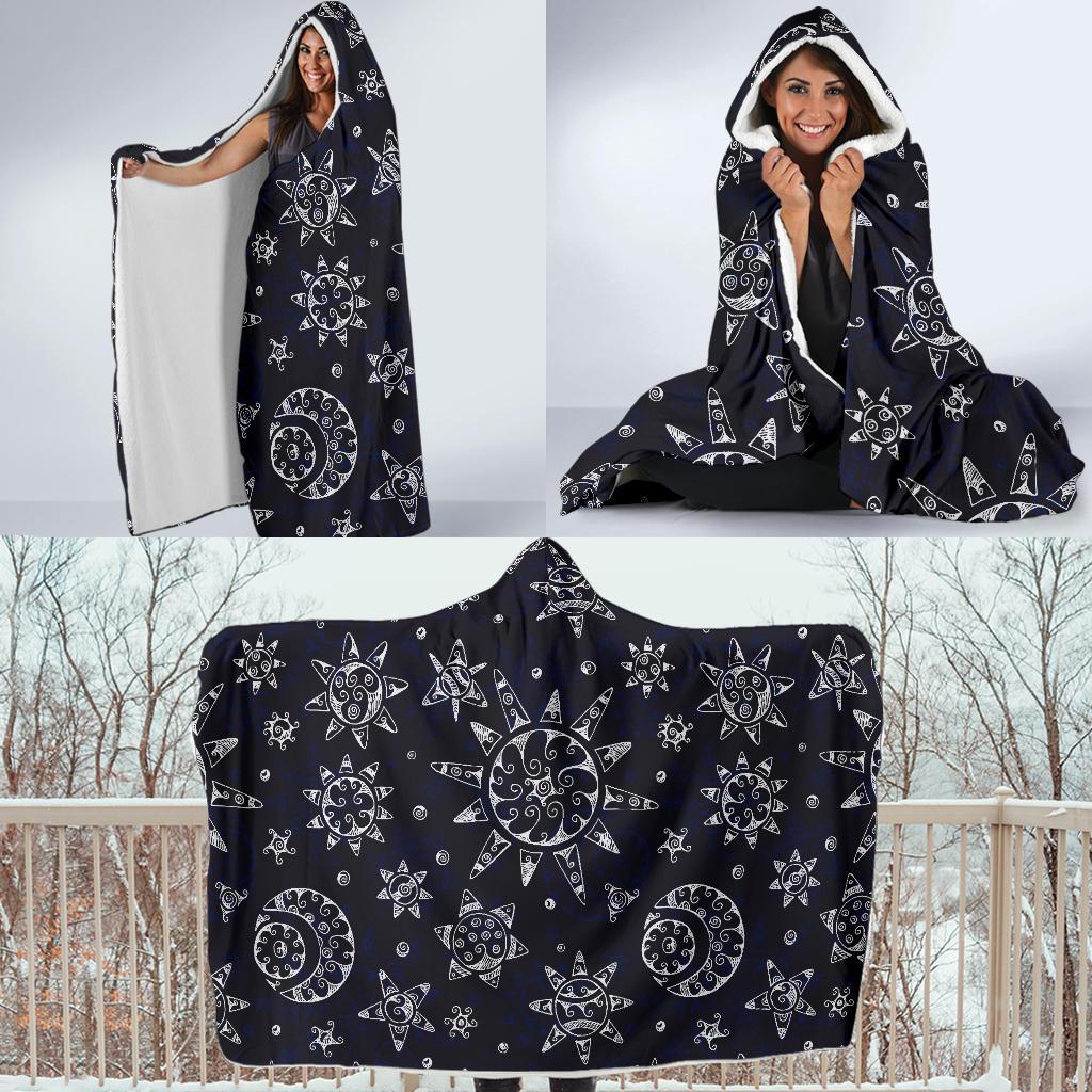 Sun Moon Pattern Hooded Blanket-JORJUNE.COM