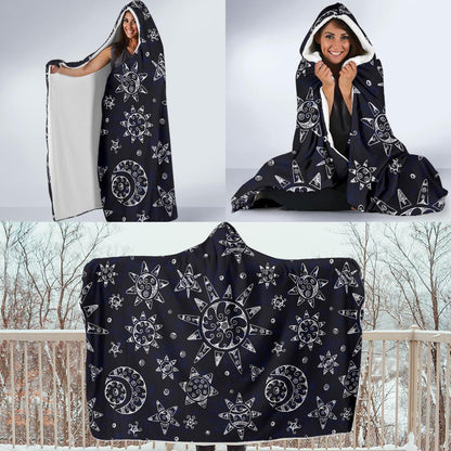 Sun Moon Pattern Hooded Blanket-JORJUNE.COM