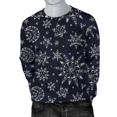 Sun Moon Pattern Men Crewneck Sweatshirt