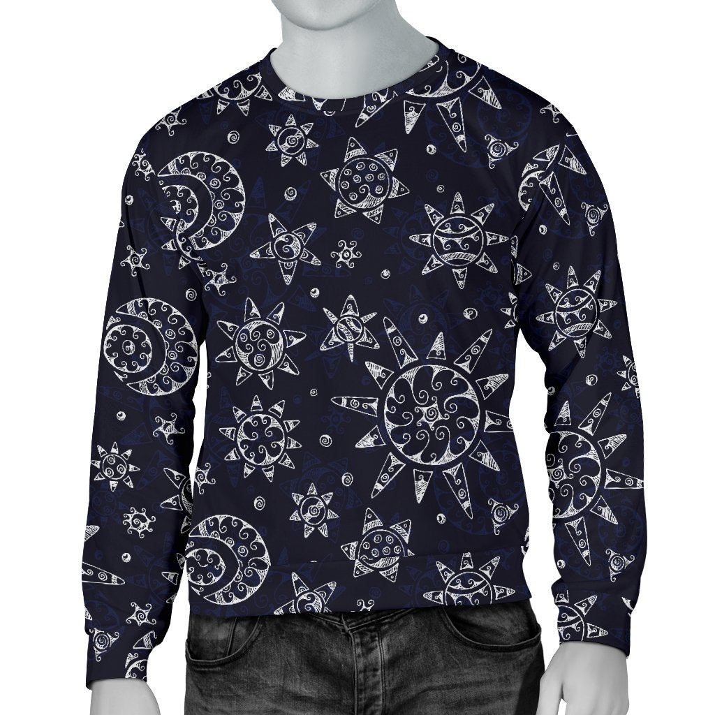 Sun Moon Pattern Men Crewneck Sweatshirt