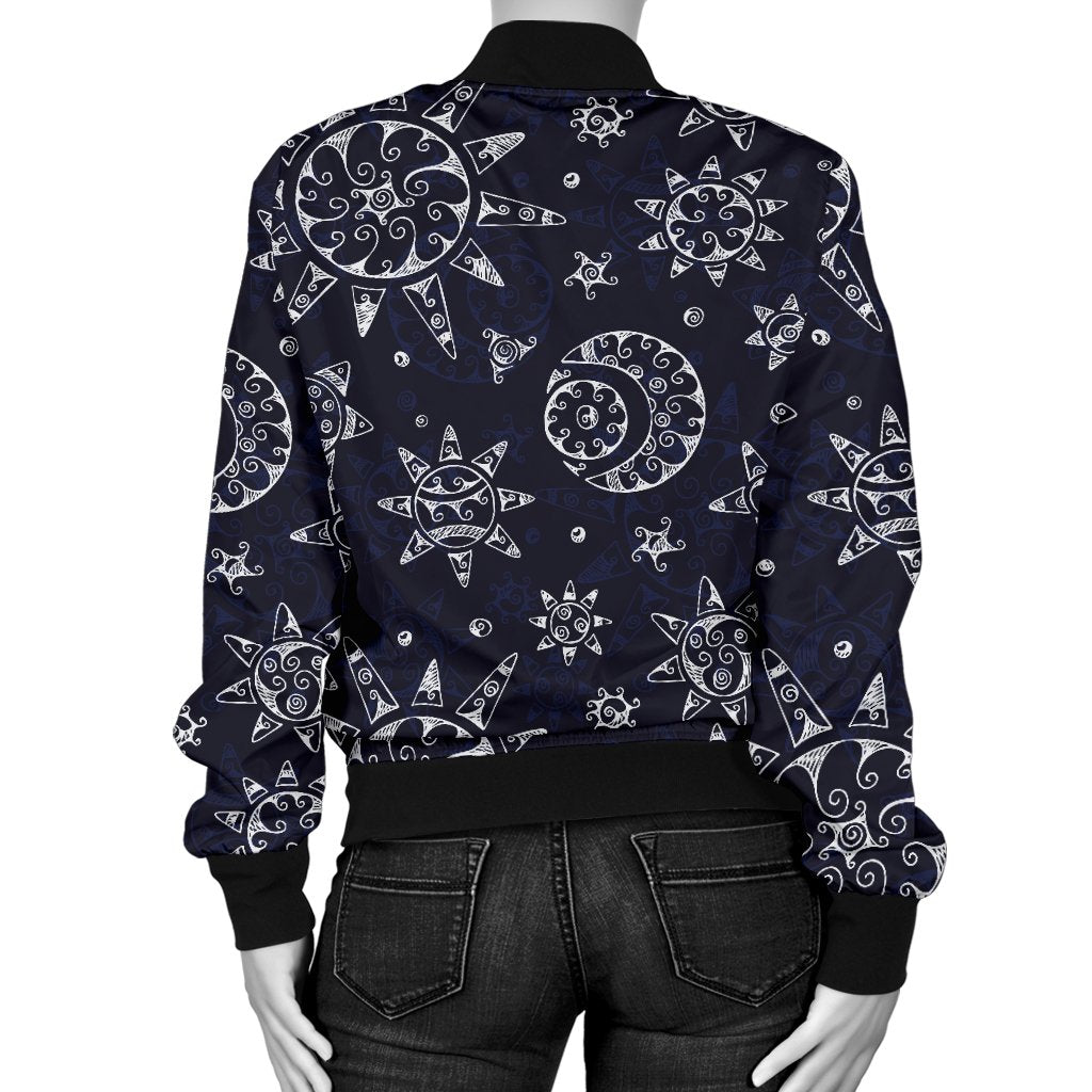 Sun Moon Pattern Women Casual Bomber Jacket