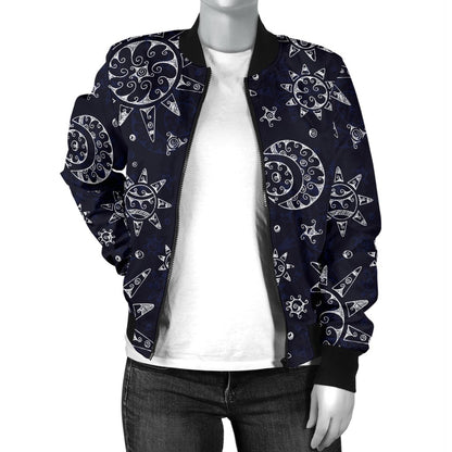 Sun Moon Pattern Women Casual Bomber Jacket