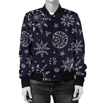 Sun Moon Pattern Women Casual Bomber Jacket