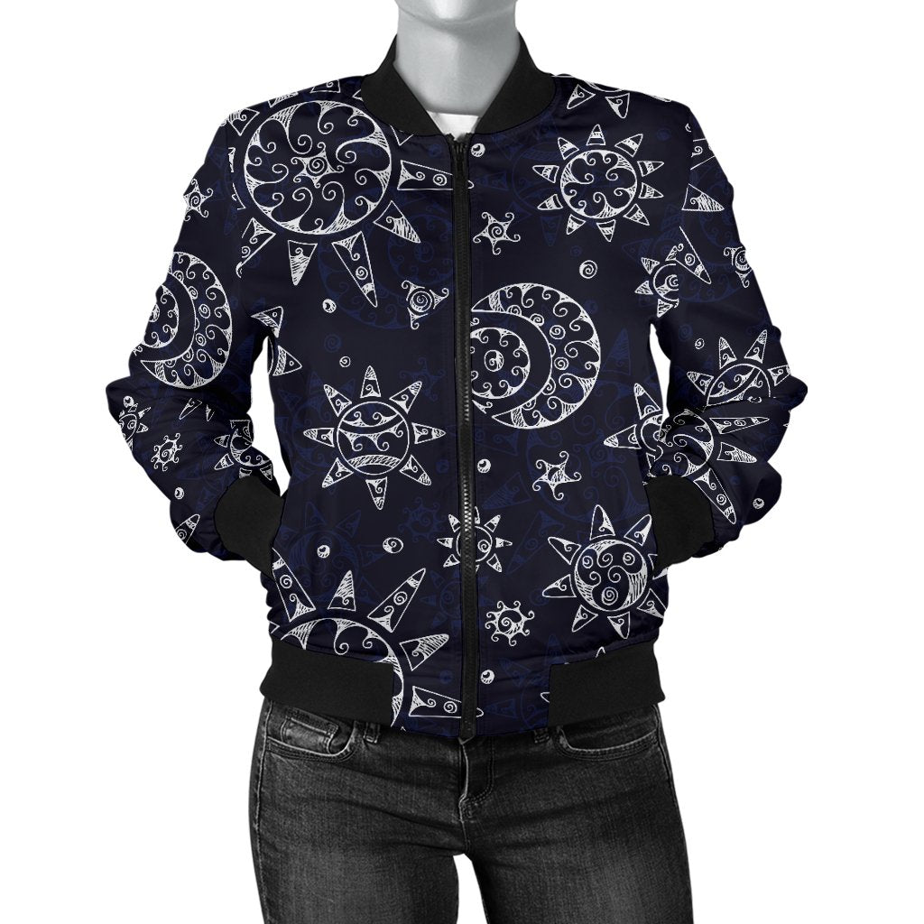 Sun Moon Pattern Women Casual Bomber Jacket