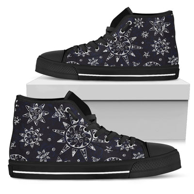 Sun Moon Pattern Women High Top Shoes