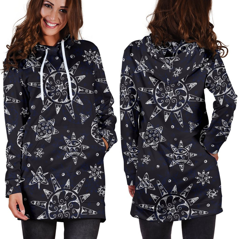 Sun Moon Pattern Women Hoodie Dress