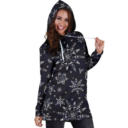 Sun Moon Pattern Women Hoodie Dress