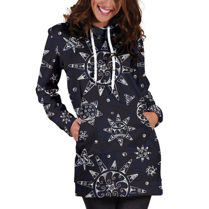 Sun Moon Pattern Women Hoodie Dress