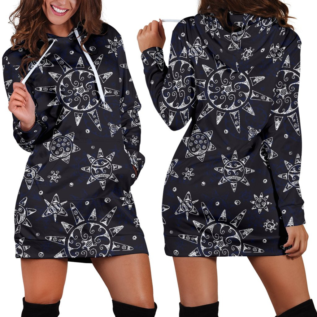 Sun Moon Pattern Women Hoodie Dress