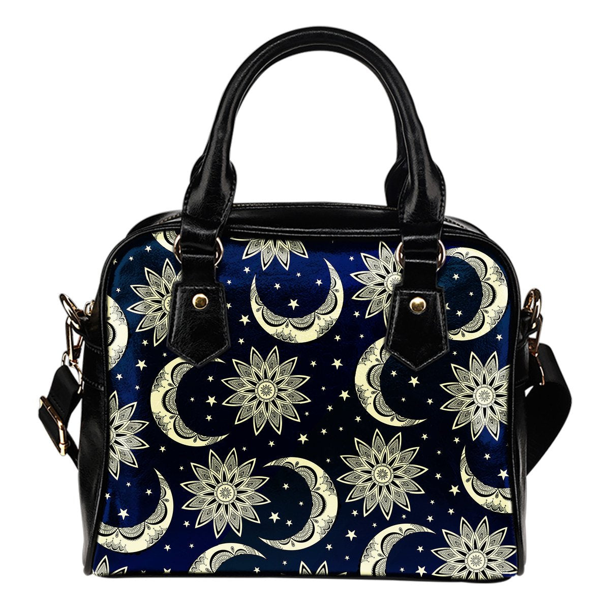 Sun Moon Star Leather Shoulder Handbag