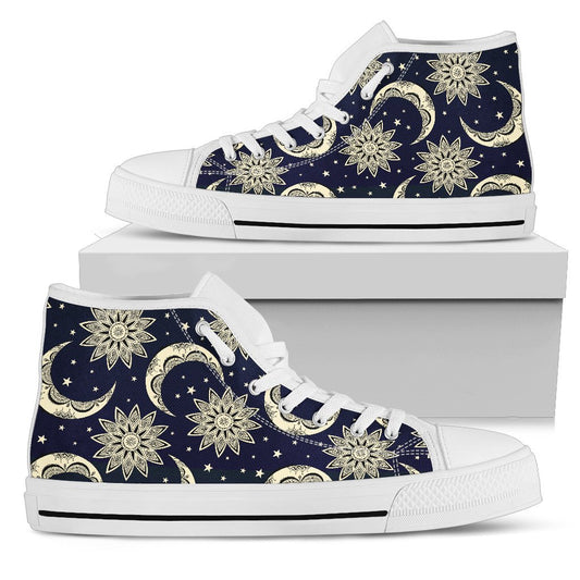 Sun Moon Star Men High Top Canvas Shoes