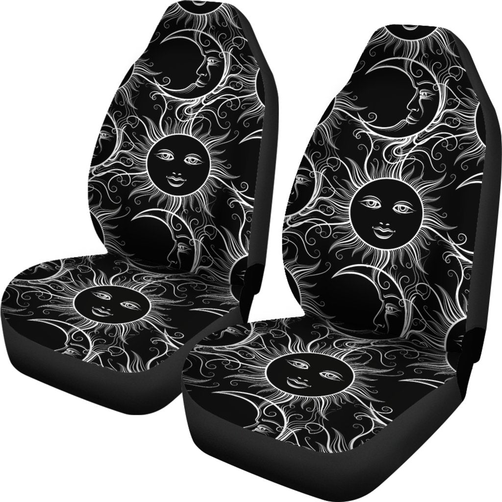 Sun Moon White Design Themed Print Universal Fit Car Seat Covers-JorJune