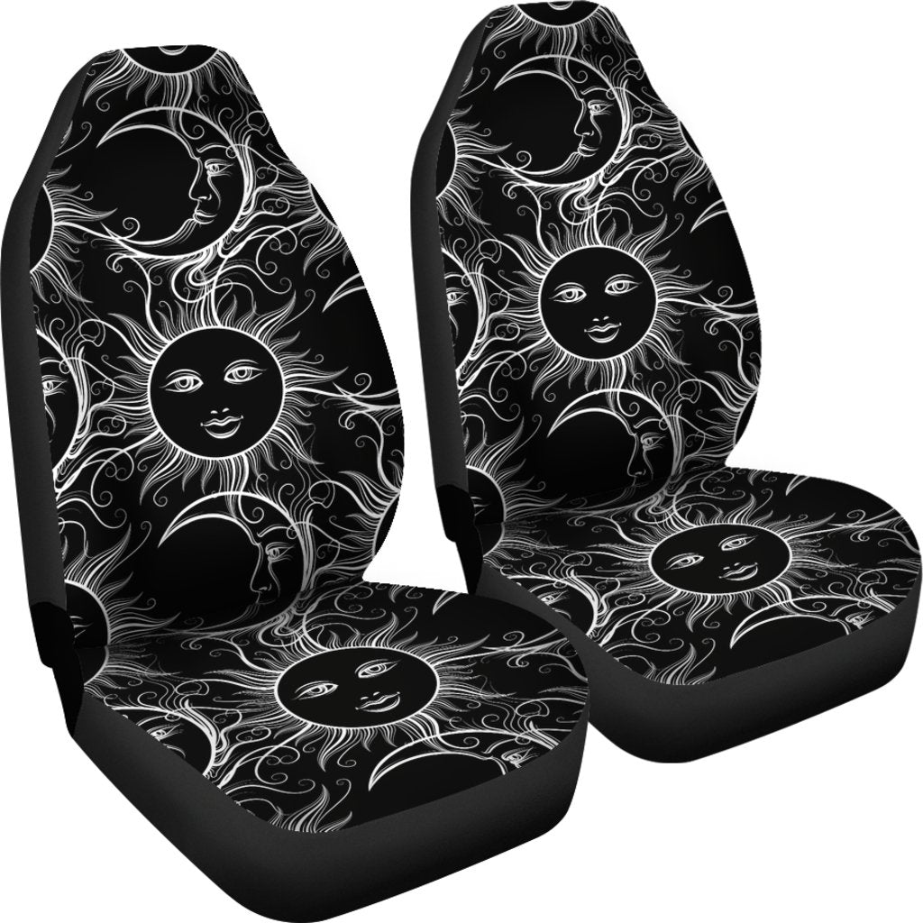 Sun Moon White Design Themed Print Universal Fit Car Seat Covers-JorJune