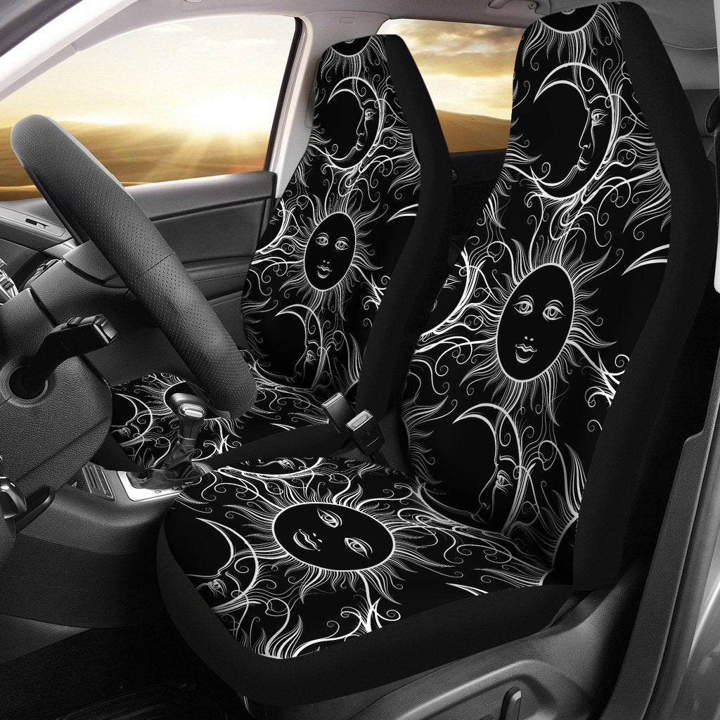 Sun Moon White Design Themed Print Universal Fit Car Seat Covers-JorJune