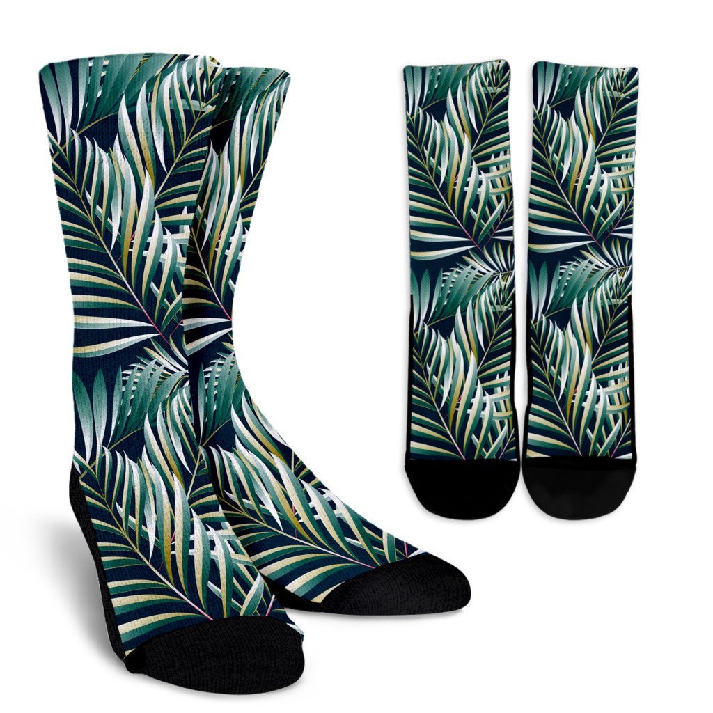 Sun Spot Tropical Palm Leaves Crew Socks