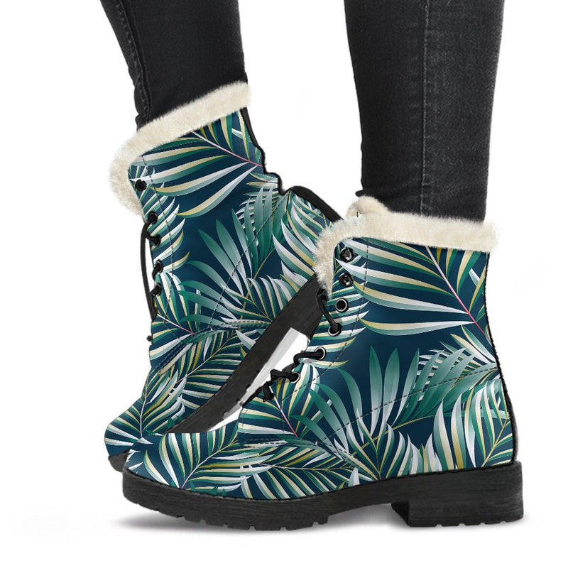 SSun Spot Tropical Palm Leaves hower Curtain Faux Fur Leather Boots