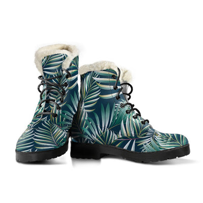 SSun Spot Tropical Palm Leaves hower Curtain Faux Fur Leather Boots