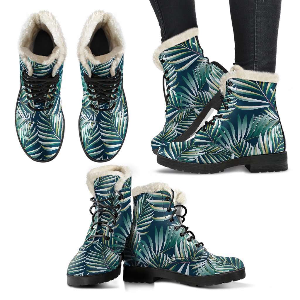 SSun Spot Tropical Palm Leaves hower Curtain Faux Fur Leather Boots