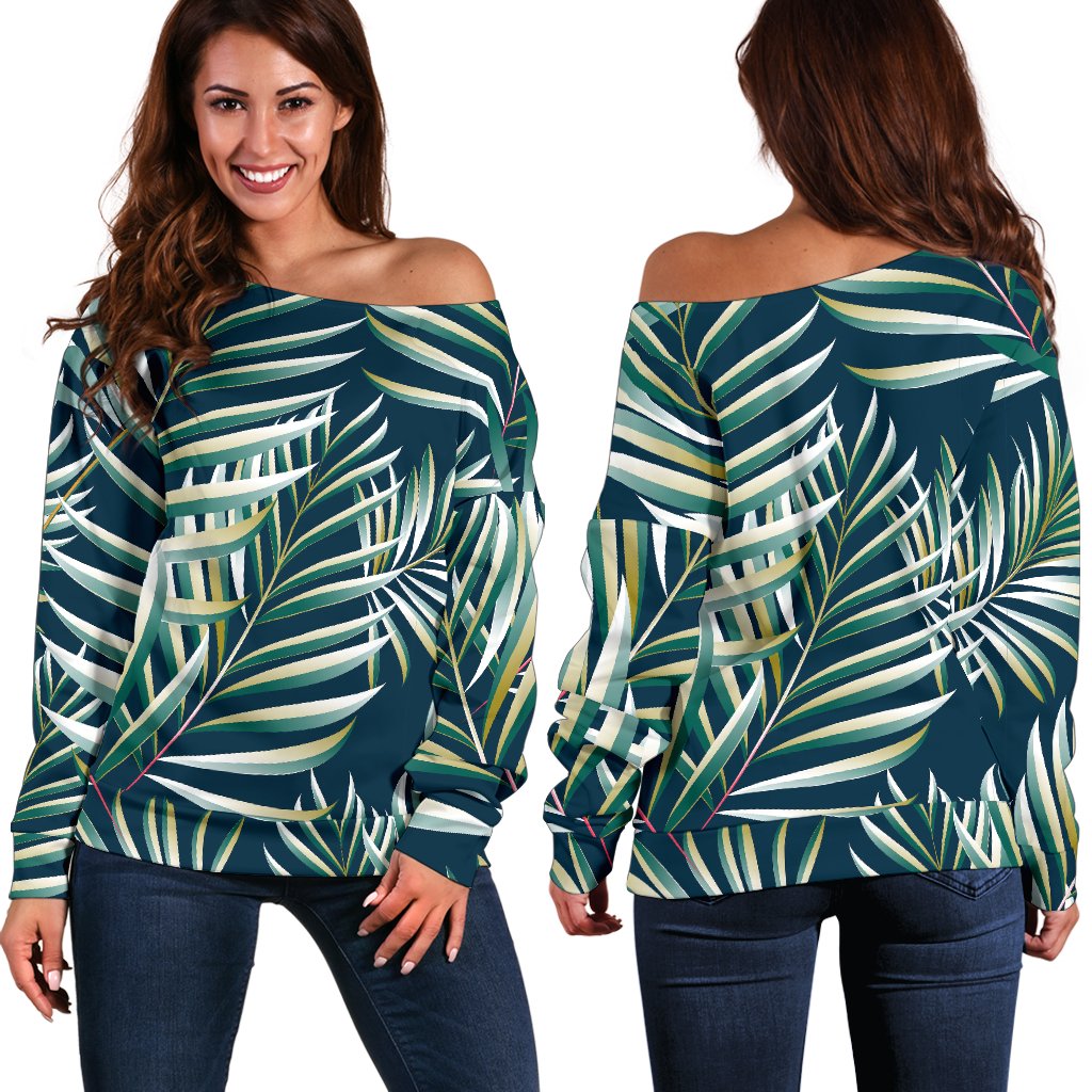 Sun Spot Tropical Palm Leaves Hower Curtain Off Shoulder Sweatshirt