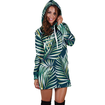 Sun Spot Tropical Palm Leaves Hower Curtain Women Hoodie Dress