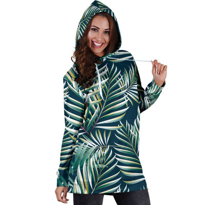 Sun Spot Tropical Palm Leaves Hower Curtain Women Hoodie Dress