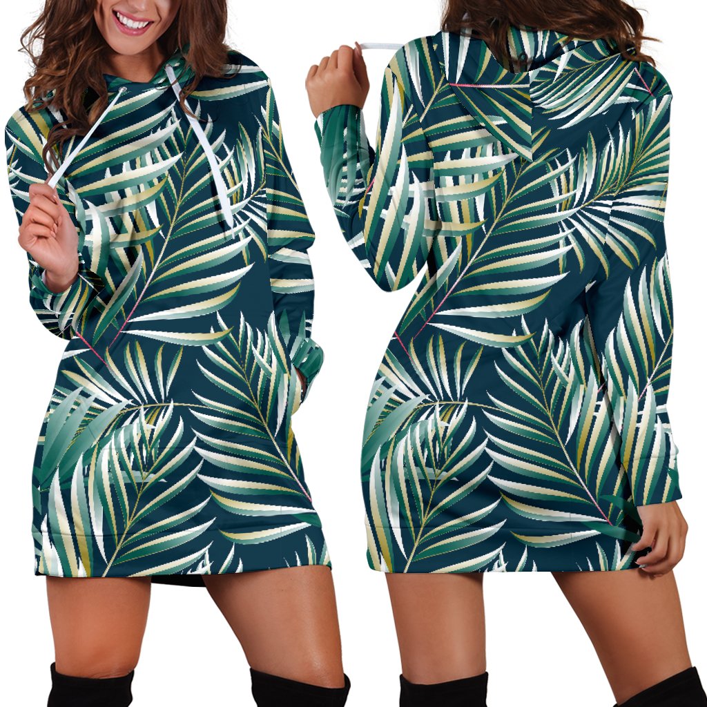 Sun Spot Tropical Palm Leaves Hower Curtain Women Hoodie Dress