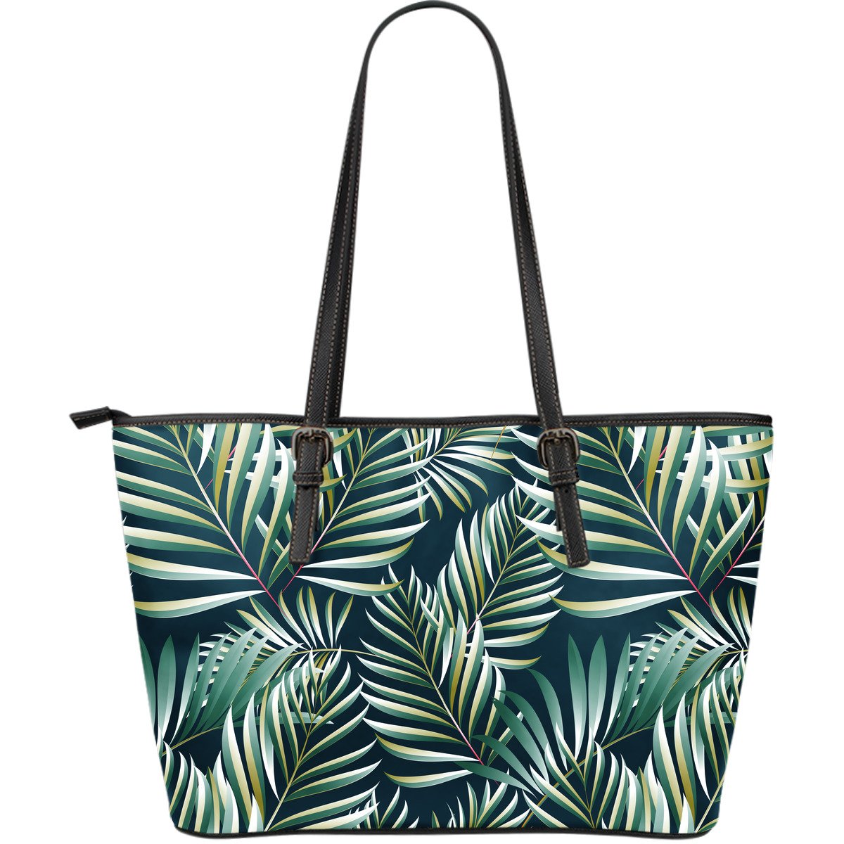 Sun Spot Tropical Palm Leaves Large Leather Tote Bag