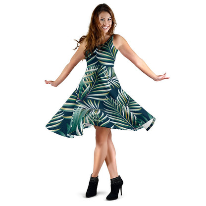 Sun Spot Tropical Palm Leaves Sleeveless Mini Dress
