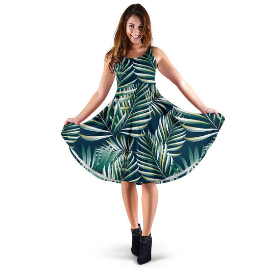 Sun Spot Tropical Palm Leaves Sleeveless Mini Dress