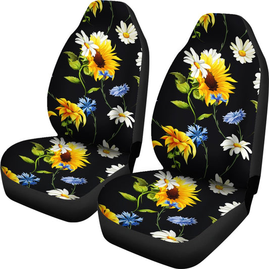 Sunflower Chamomile Bright Color Print Universal Fit Car Seat Covers