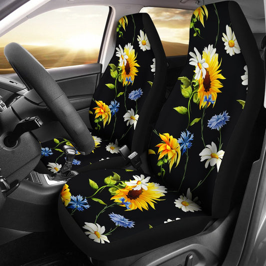 Sunflower Chamomile Bright Color Print Universal Fit Car Seat Covers