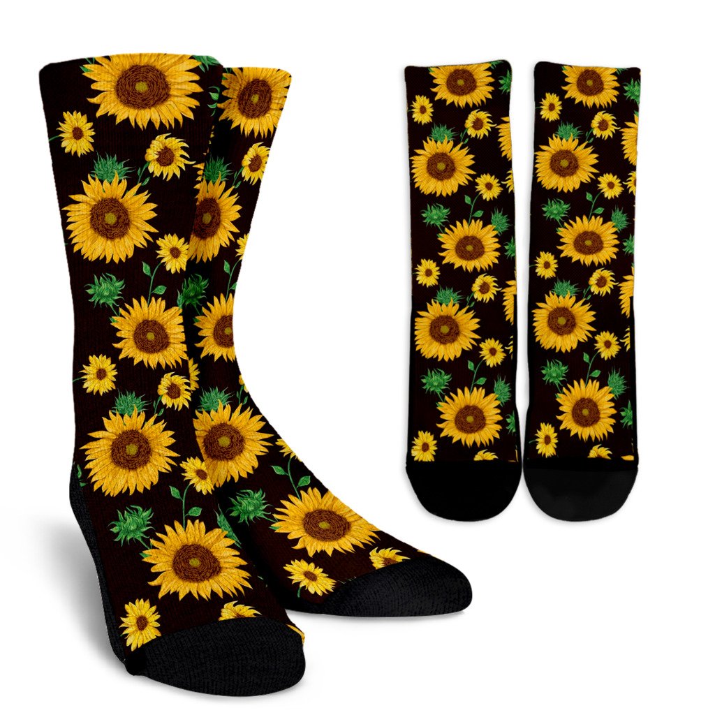 Sunflower Pattern Print Design SF01 Crew Socks-JORJUNE.COM